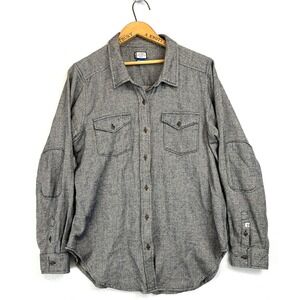 KAVU Shirt Mens Medium Long Sleeve Button Up Flannel Elbow Patch Rugged Outdoor